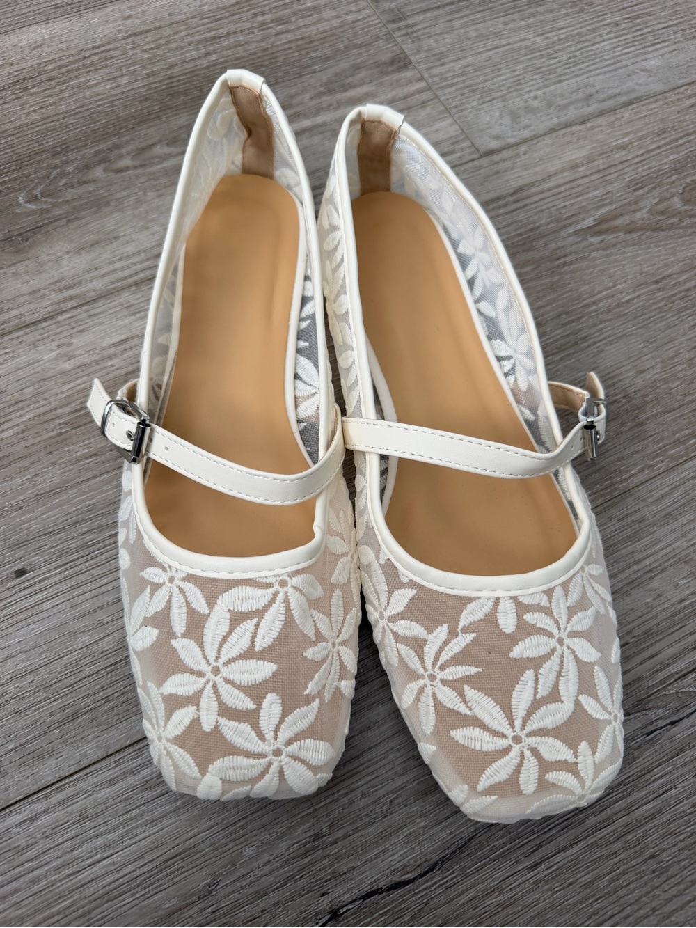 Cream Floral Lace Mary Jane Flats